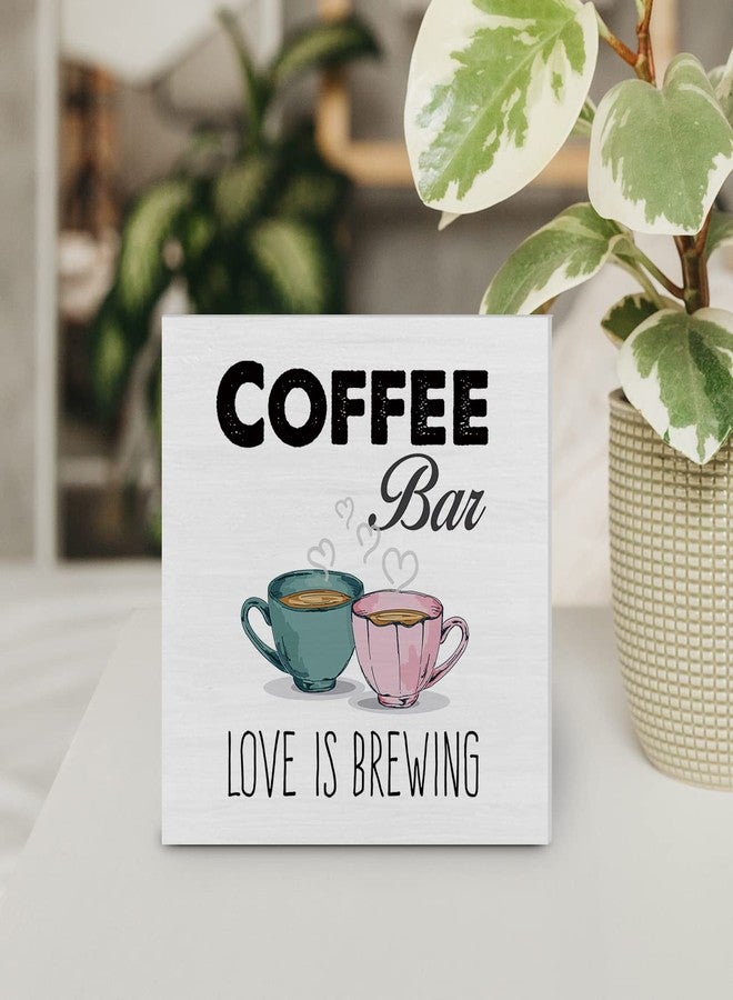 YIDOU Country Coffee Bar Love is Brewing Wood Box Sign Decor Desk Sign Coffee Lover Wooden Box Block Sign Rustic Home Kitchen Bar Shelf Tabletop Wall Decoration - Image 5